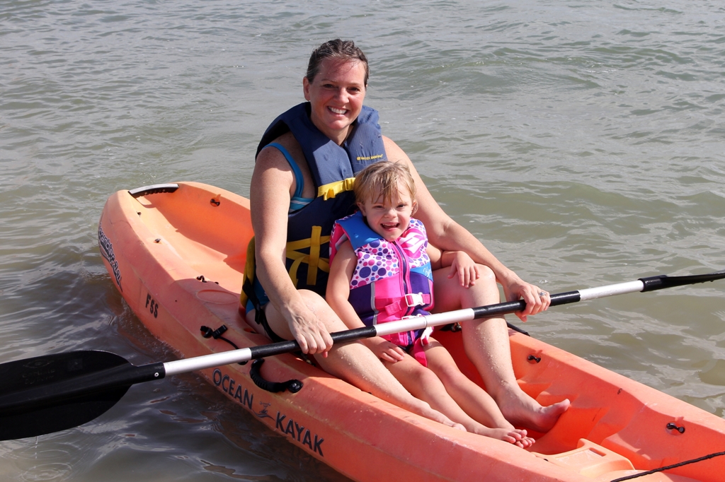 Mother and daughter with down syndrome on kayak
